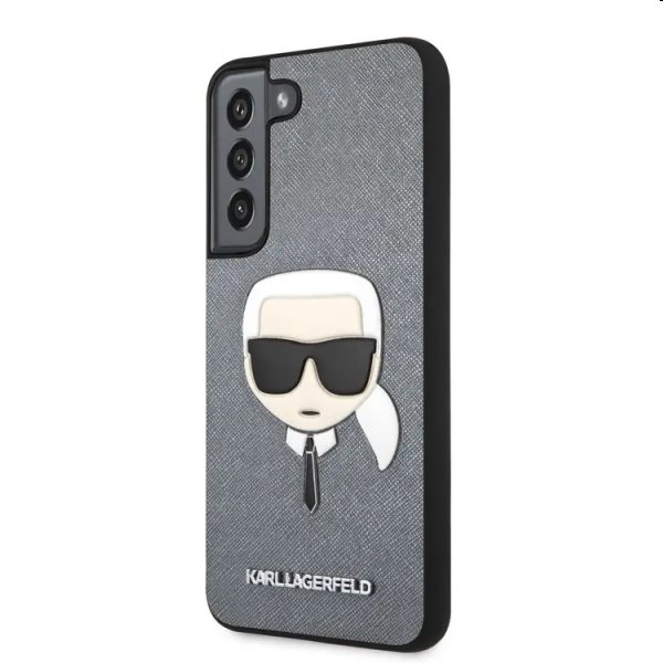 Pouzdro Karl Lagerfeld PU Saffiano Karl Head pro Samsung Galaxy S22 Plus, stříbrné