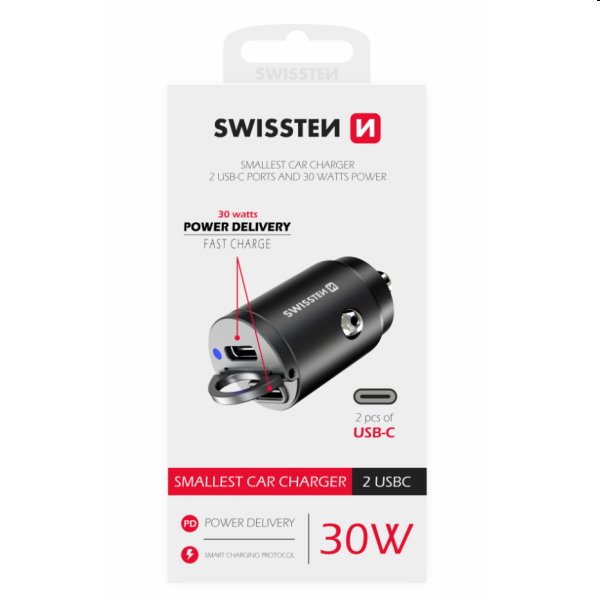 CL nano adaptér Swissten Power Delivery 2x USB-C 30W 30 W, černý