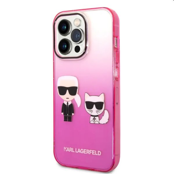 Levně Pouzdro Karl Lagerfeld Gradient Karl and Choupette for iPhone 14 Pro, růžové