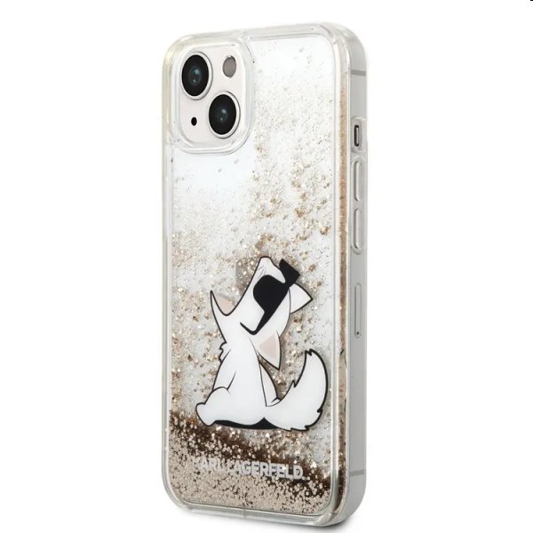 Pouzdro Karl Lagerfeld Liquid Glitter Choupette Eat pro Apple iPhone 14 Plus, zlaté