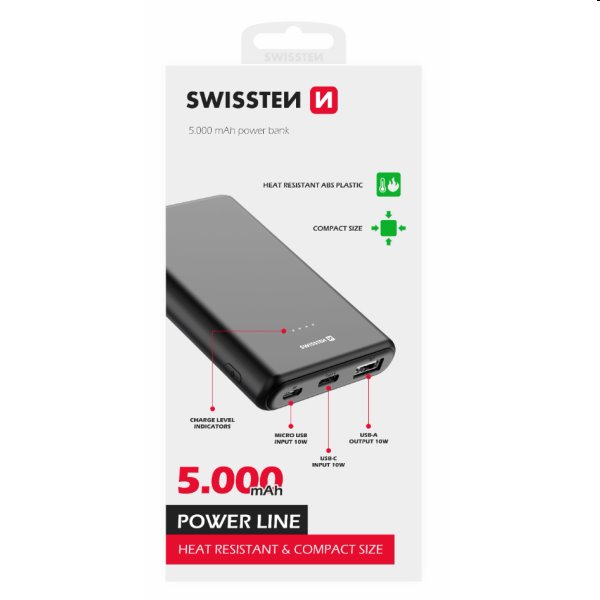 Swissten Power Line Powerbank 5 000 mAh 10W, černá