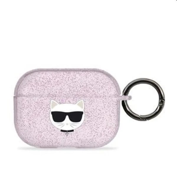 Karl Lagerfeld TPU Glitter Choupette Head obal pro Apple Airpods Pro, růžové