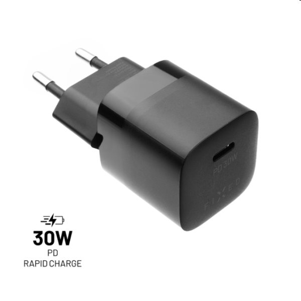 FIXED Síťová mini nabíječka USB-C, PD, 30W, černá FIXED Síťová mini nabíječka USB-C, PD, 30W, černá