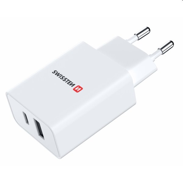Sieťový Adaptér Swissten 1xUSB-C+1xUSB 30W, PD, bílý Sieťový Adaptér Swissten 1xUSB-C+1xUSB 30W, PD, bílý