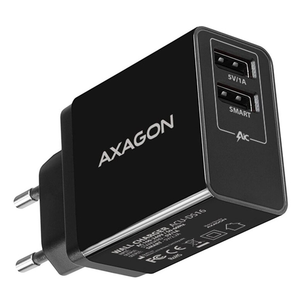 AXAGON ACU-DS16 síťový adaptér, 2x 5V-2,2A + 1A, 16W, černý