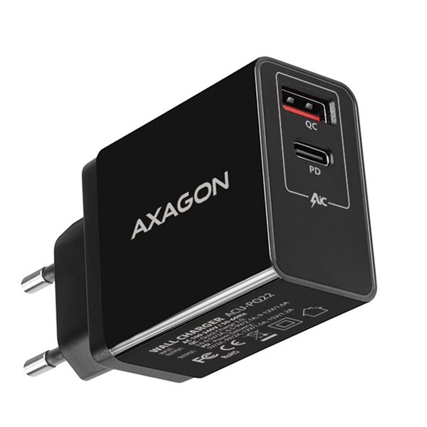 AXAGON ACU-PQ22 síťový adaptér QC3.0/AFC/FCP + PD type-C, 22 W, černý