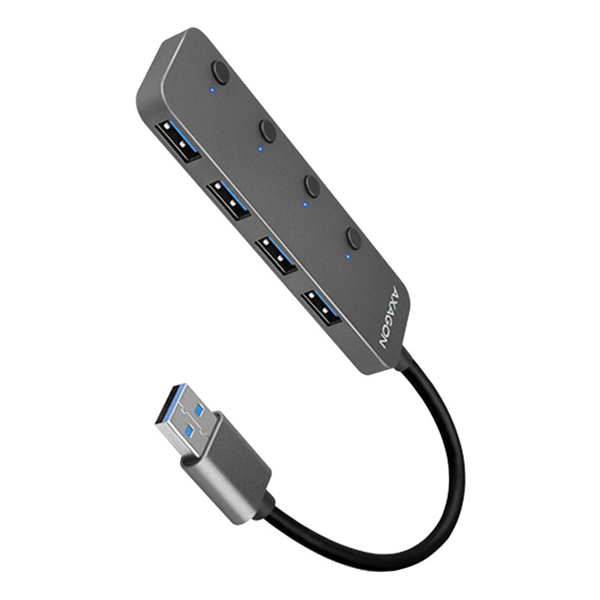 AXAGON HUE-MSA 4x USB3.2 Gen 1 SWITCH hub, metal, micro USB power IN, 20 cm USB-A kabel