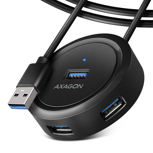 AXAGON HUE-P1AL 4x USB 3.2 Gen 1 ROUND hub, micro USB napájecí konektor, 1,2 m USB-A kabel AXAGON HUE-P1AL 4x USB 3.2 Gen 1 ROUND hub, micro USB napájecí konektor, 1,2 m USB-A kabel