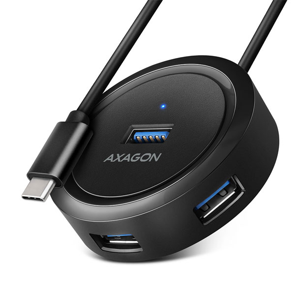 AXAGON HUE-P1C 4x USB 3.2 Gen 1 ROUND hub, micro USB napájecí konektor, 30cm USB-C kabel