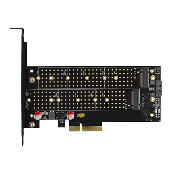 AXAGON PCEM2-DC PCI-E 3.0 4x - DUAL M.2 SSD (NVMe + SATA), dual voltage, up to 110mm SSD, fan + heatsink AXAGON PCEM2-DC