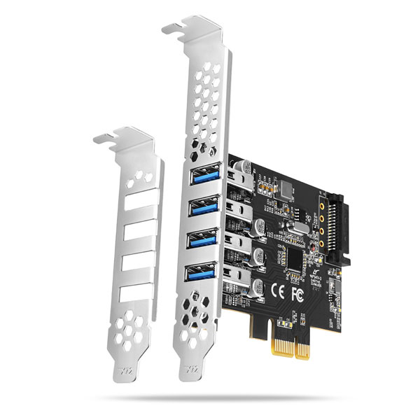 AXAGON PCEU-43RS PCIe řadič 4x USB3.0 UASP VIA, 15-pin SATA napájení