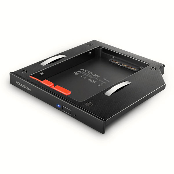 AXAGON RSS-CD09 2.5" SSD/HDD caddy into DVD slot, 9.5 mm, LED, ALU