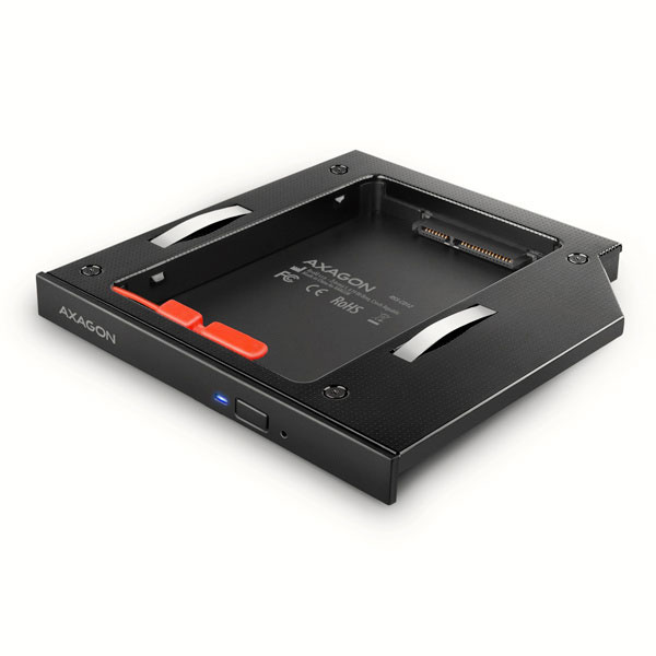 AXAGON RSS-CD12 2.5" SSD/HDD caddy into DVD slot, 12.7 mm, LED, ALU