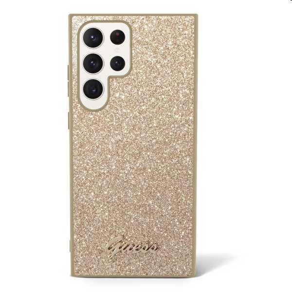 Pouzdro Guess PC/TPU Glitter Flakes Metal Logo pro Samsung Galaxy S23 Ultra, zlaté Pouzdro Guess PC/TPU Glitter Flakes Metal Logo pro Samsung Galaxy S23 Ultra, zlaté
