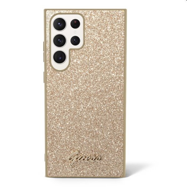 Pouzdro Guess PC/TPU Glitter Flakes Metal Logo pro Samsung Galaxy S23 Ultra, zlaté