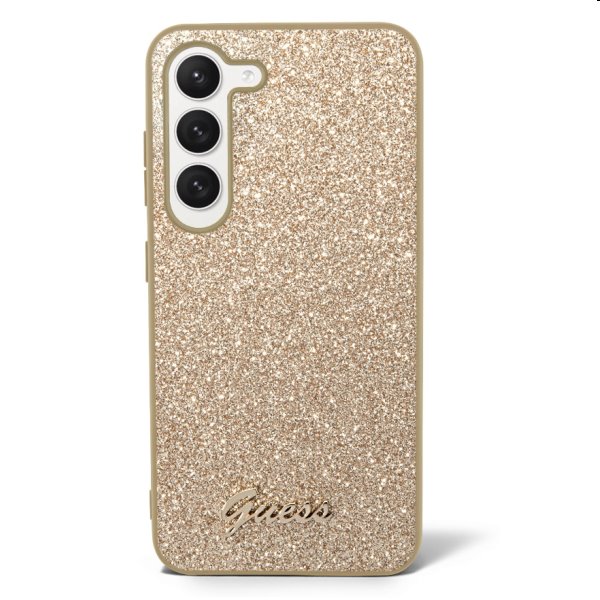 Pouzdro Guess PC/TPU Glitter Flakes Metal Logo pro Samsung Galaxy S23, zlaté