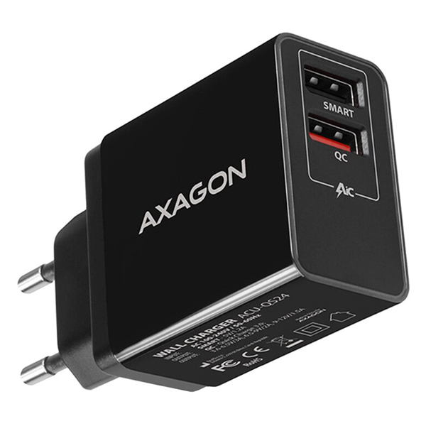 AXAGON ACU-QS24 sieťový adaptér Smart 5 V 1,2 A + 1x QC3.0, 24 W, F