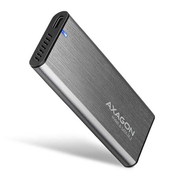 AXAGON EEM2-SG2 USB-C 3.2 Gen 2 - M.2 NVMe & SATA SSD screwless RAW box, strieborný