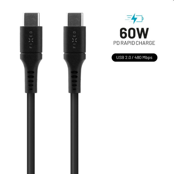 FIXED Datový a nabíjecí kabel USB-C/USB-C, PD, 0,5 m, černý