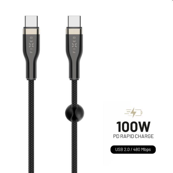 FIXED Datový a nabíjecí opletený kabel USB-C/USB-C, PD, 0,5 m, černý FIXED Datový a nabíjecí opletený kabel USB-C/USB-C, PD, 0,5 m, černý