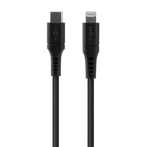 FIXED Datový a nabíjecí Liquid silicone kabel USB-C/Lightning MFi, PD, 1,2m, černý
