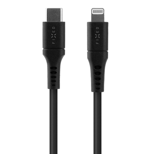 FIXED Datový a nabíjecí Liquid silicone kabel USB-C/Lightning MFi, PD, 2 m, černý