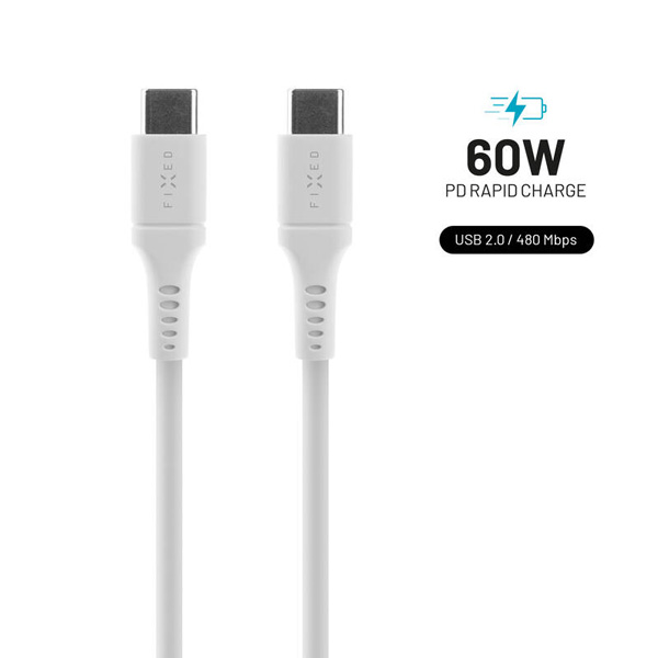 FIXED Datový a nabíjecí Liquid silicone kabel USB-C/USB-C, PD, 0,5m, bílý