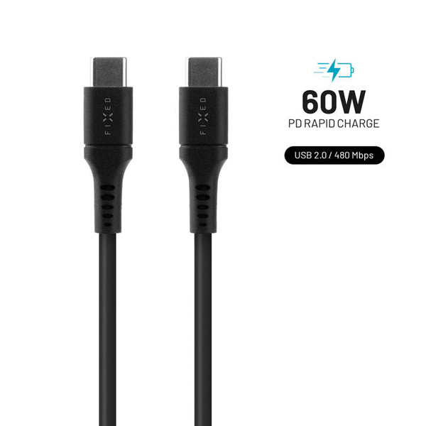 ecí Liquid silicone kabel USB-C/USB-C, PD, 1,2m, černý