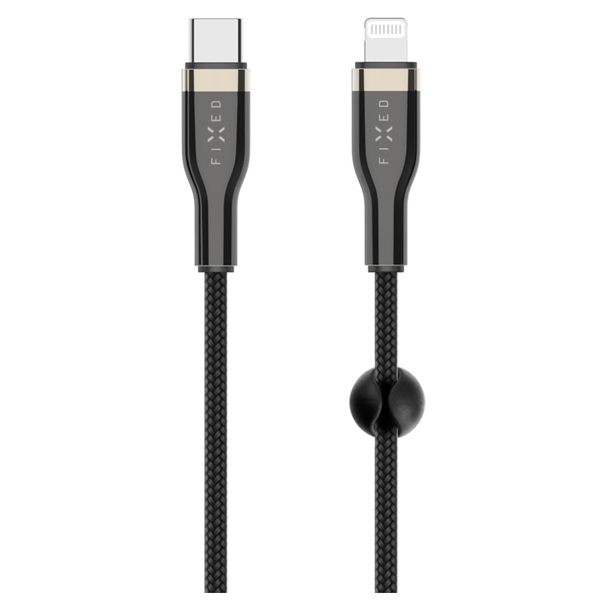 FIXED Datový a nabíjecí opletený kabel USB-C/Lightning MFI, PD, 1,2m, černý