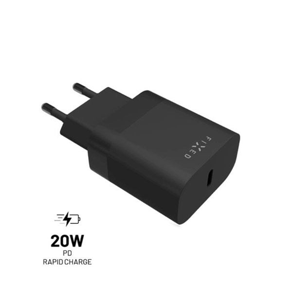 FIXED Síťová nabíječka s USB-C, PD, 20W, černá