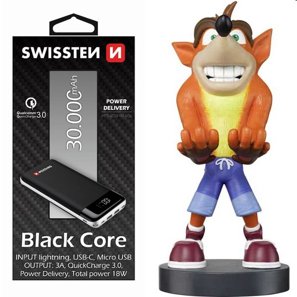 Swissten Black Core Slim Powerbank 30.000 mAh + Cable Guy Crash Bandicoot Trilogy (Crash Bandicoot)