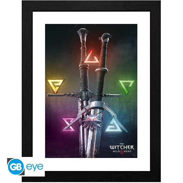Zarámovaný plakát Signs & Swords (Witcher)