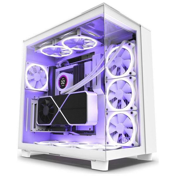 NZXT case H9 Elite Dual-chambers ATX / 3 x RGB 120 mm / 1x 120 mm fan / prosklená / RGB&fan controler / white