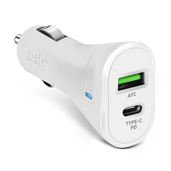 SBS Autonabíječka USB-C PD 20 W/USB AFC 18 W, bílá