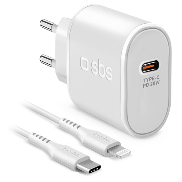 SBS Cestovní nabíjecí sada Ultra Fast Charge, USB-C PD 20 W/Lightning, bílá