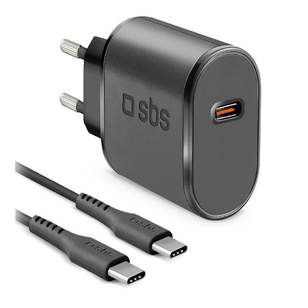 SBS Cestovní nabíjecí sada USB-C 15 W, kabel USB-C/USB-C, 1 m, černá