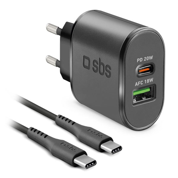SBS Cestovní nabíjecí sada USB/USB-C, 18 W, černá