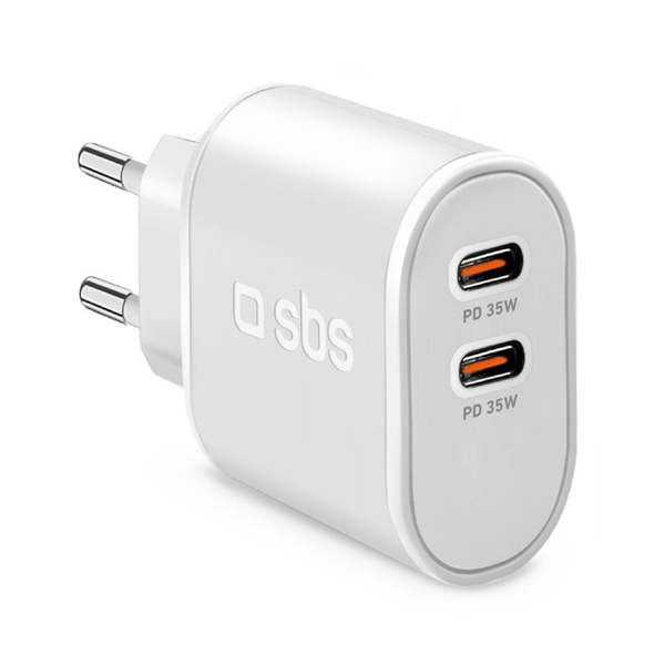 SBS Cestovní adaptér 2x USB-C, PD, 35 W, bílá