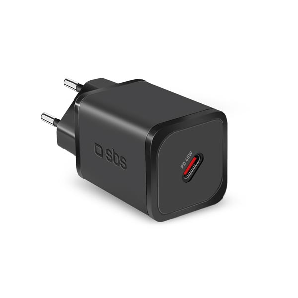 SBS Cestovní adaptér Mini USB-C, GaN, 45 W, PD, černá