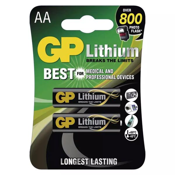 GP lithiová baterie AA (FR6), 2 kusy