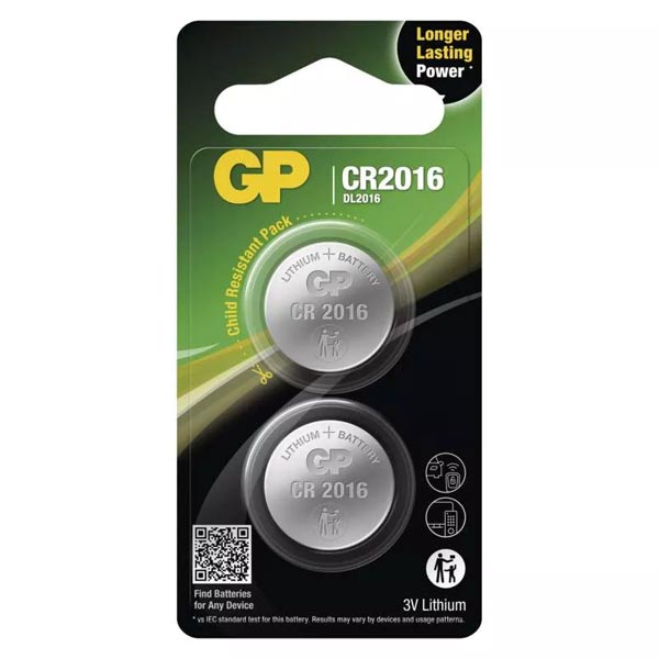 GP lithiová knoflíková baterie CR2016 2BL, 2 kusy