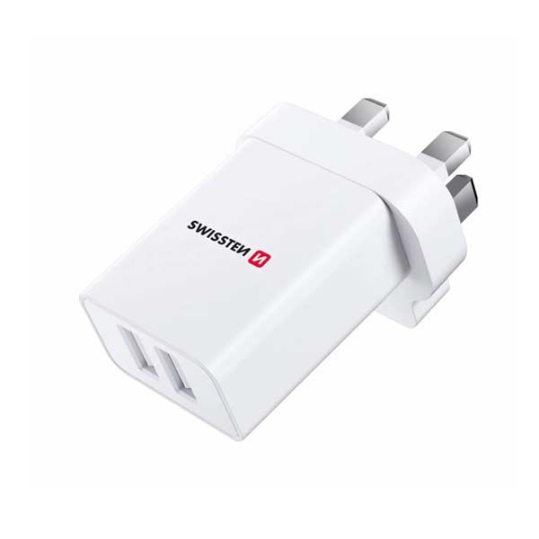 Sítóvý Adaptér Swissten 2x USB 10,5W pre UK, bílý Sítóvý Adaptér Swissten 2x USB 10,5W pre UK, bílý