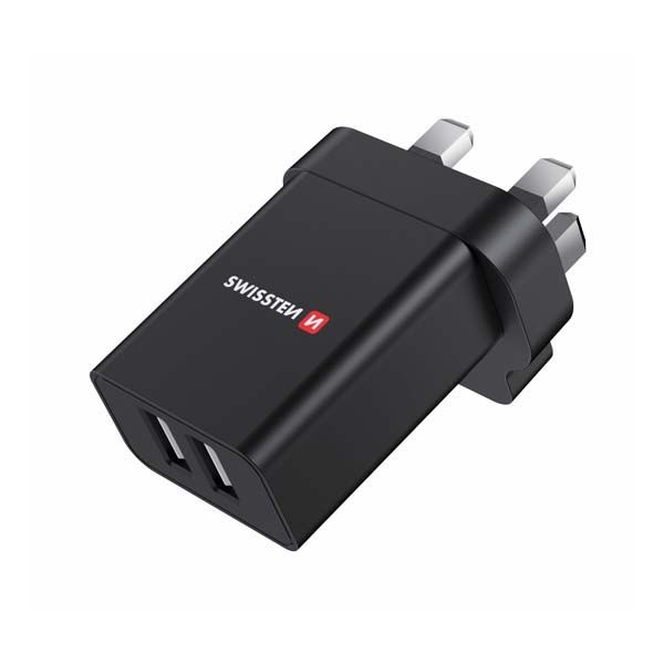 Sítóvý Adaptér Swissten 2x USB 10,5W pre UK, černý Sítóvý Adaptér Swissten 2x USB 10,5W pre UK, černý