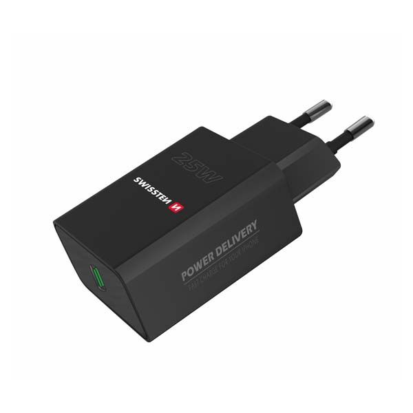 Sítóvý Adaptér Swissten pro iPhone a Samsung PD, 25W, černý Sítóvý Adaptér Swissten pro iPhone a Samsung PD, 25W, černý