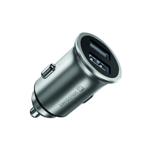 Swissten CL Adaptér 2x USB 4,8A, stříbrný Swissten CL Adaptér 2x USB 4,8A, stříbrný