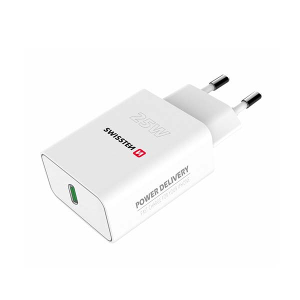 Sítóvý Adaptér Swissten pro iPhone a Samsung PD, 25W, bílý Sítóvý Adaptér Swissten pro iPhone a Samsung PD, 25W, bílý