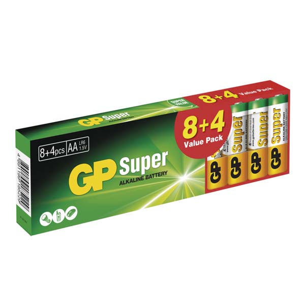 GP alkalická baterie SUPER AA (LR6) 8+4DB