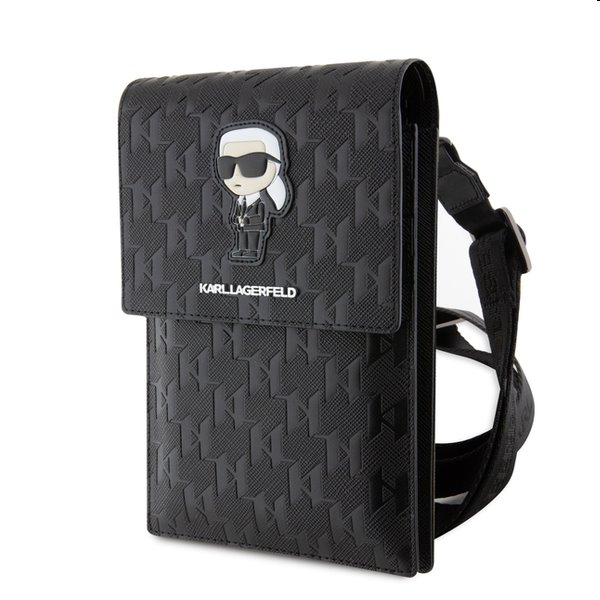 Karl Lagerfeld Saffiano Monogram Wallet Phone Bag Ikonik NFT, black Karl Lagerfeld Saffiano Monogram Wallet Phone Bag Ikonik NFT, black