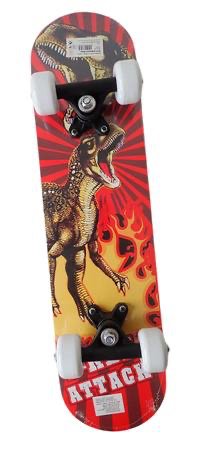 Skateboard dětský - červený - dinosaurus