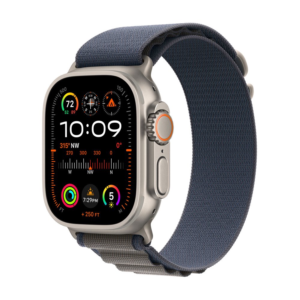 Apple Watch Ultra 2 GPS + Cellular, 49mm Titanium Case with Blue Alpine Loop - Small